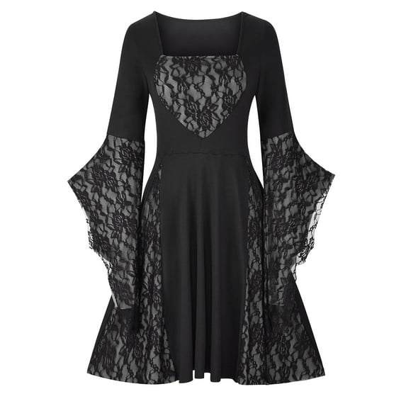 Lolmot Gothic Dresses for Women Long Sleeve Court Vintage Lace Dress Cocktail Party Dress