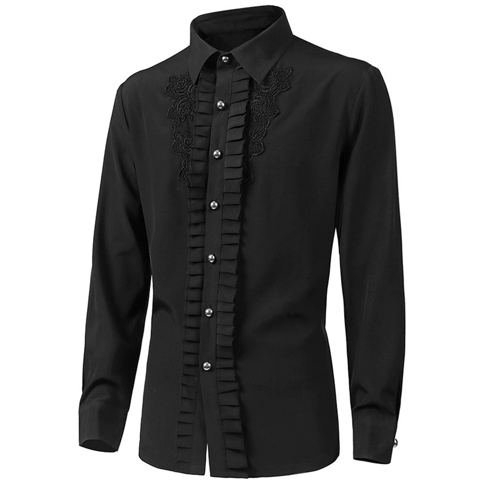 gothic dress shirt mens Vintage Gothic Men Shirt Outdoor Print Streetwear Blouse Lapel Collar Long Sleeve Shirts Black S at Amazon Men's Clothing store