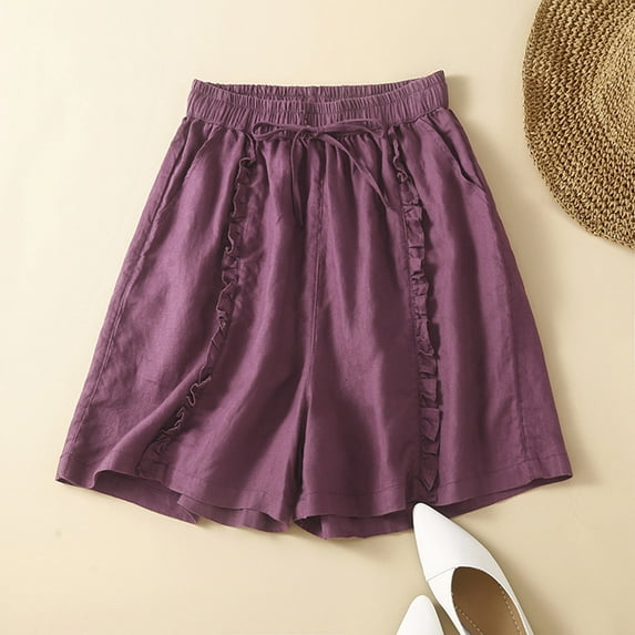 Lolmot Gym Shorts Women Summer Hight Waist Shorts Casual Comfy Drawstring Elastic Waist Solid Color Loose Fit Shorts with Pockets