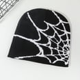 thumbnail image 1 of Lolmot Halloween Knit Beanie Hat for Men Women, Unisex Adult Warm Winter Beanies Y2K Gothic Spider Web Pattern Knitted Hats, 1 of 2