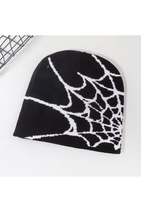 Lolmot Halloween Knit Beanie Hat for Men Women, Unisex Adult Warm Winter Beanies Y2K Gothic Spider Web Pattern Knitted Hats