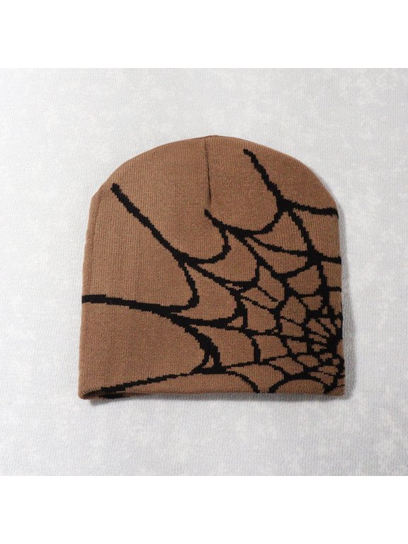 Lolmot Halloween Knit Beanie Hat for Men Women, Unisex Adult Warm Winter Beanies Y2K Gothic Spider Web Pattern Knitted Hats