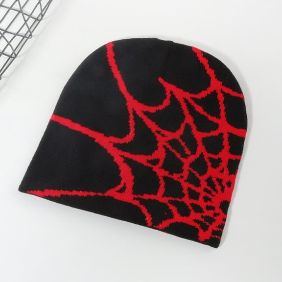 Lolmot Halloween Knit Beanie Hat for Men Women, Unisex Adult Warm Winter Beanies Y2K Gothic Spider Web Pattern Knitted Hats