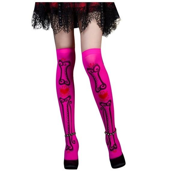 Lolmot Halloween Over Knee Socks Thigh High Stockings Colorful Long Skeleton Patterned Cosplay Stocking Stuffers for Women