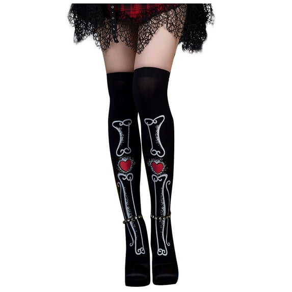 Lolmot Halloween Over Knee Socks Thigh High Stockings Colorful Long Skeleton Patterned Cosplay Stocking Stuffers for Women