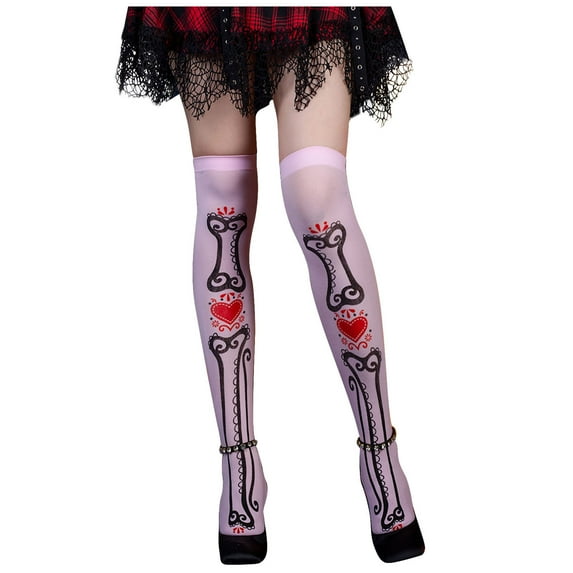 Lolmot Halloween Over Knee Socks Thigh High Stockings Colorful Long Skeleton Patterned Cosplay Stocking Stuffers for Women
