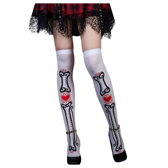 Lolmot Halloween Over Knee Socks Thigh High Stockings Colorful Long Skeleton Patterned Cosplay Stocking Stuffers for Women