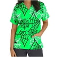 thumbnail image 1 of Up to 65 off!Lolmot Halloween Scrubs Women V-neck Graphic Tees Workwear Spider Web Print Working Uniform Short Sleeve T Shirts Medical Nursing Scrub Tops with Pockets, 1 of 4