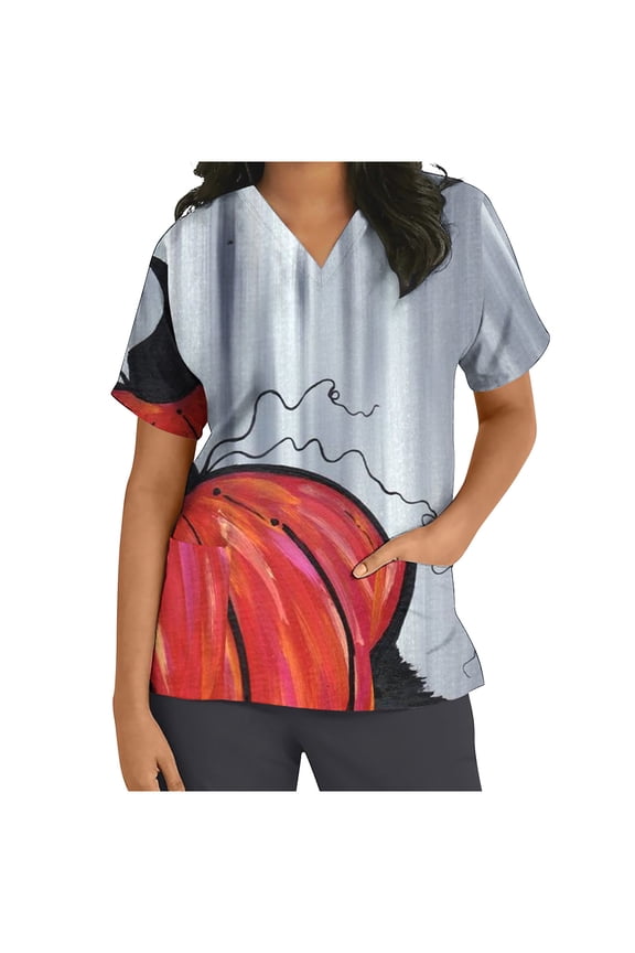 Up to 65 off!Lolmot Halloween Scrubs for Women V-Neck T Shirts Workwear Stretch Halloween Pumpkin Print Nurse Uniform Short Sleeve Medical Scrub Tops with Pockets