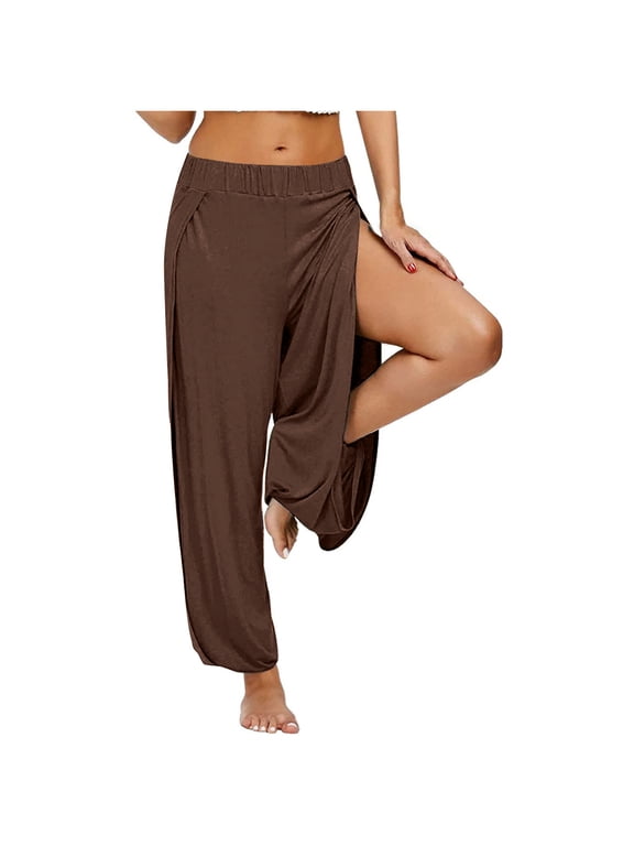 Lolmot Harem Pants Women Loose Super Soft Modal Yoga Pilates Pants Solid High Slit Elastic Waist Workout Casual Sports Dance Wide Leg Trousers Palazzo Pants