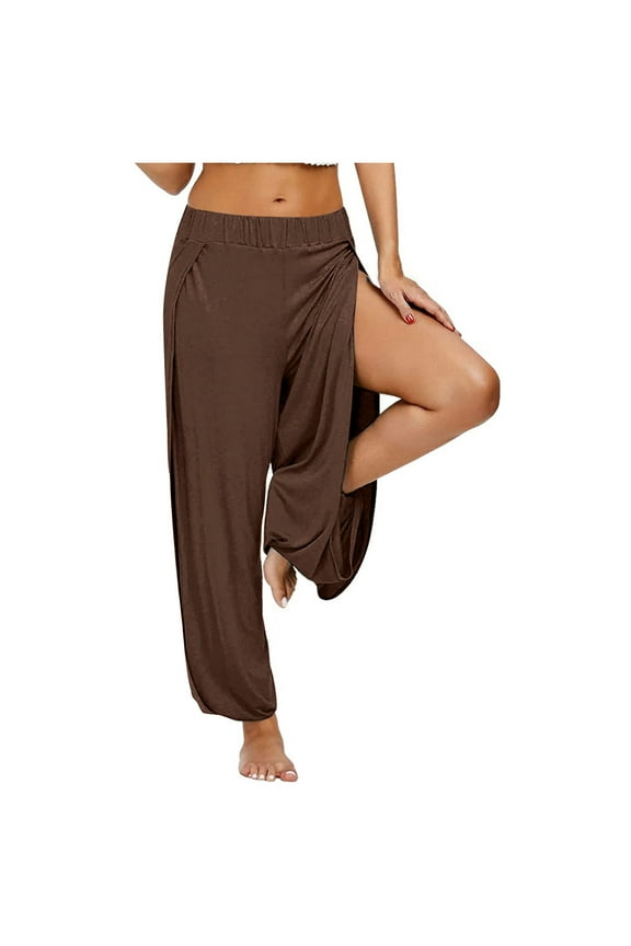 Lolmot Harem Pants Women Loose Super Soft Modal Yoga Pilates Pants Solid High Slit Elastic Waist Workout Casual Sports Dance Wide Leg Trousers Palazzo Pants