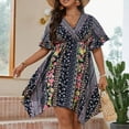 thumbnail image 1 of Lolmot Hawaiian Dresses for Women Boho Tribal Print Ruffles Short Sleeve V-Neck Summer Shift Dress Swing A Line Beach Mini Dress Plus Size Dresses, 1 of 5