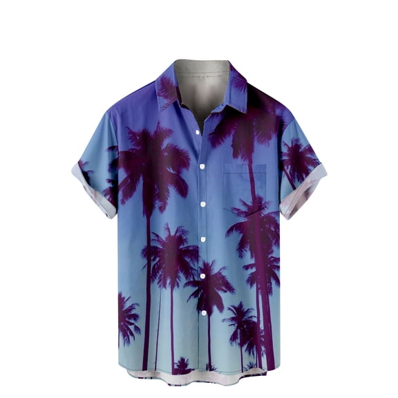 Lolmot Hawaiian Shirts for Men Casual Turndown Short Sleeve Pockets Blouses Summer Coconut Tree Printed Button Down Beach Tops