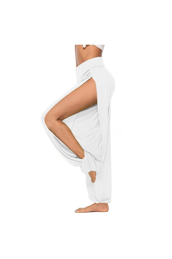 Lolmot High Slit Harem Pants for Women Hippie Yoga Pants Trousers Baggy Comfy Solid Color Flowy Pants Summer Beach Loose Trousers Sweatpants