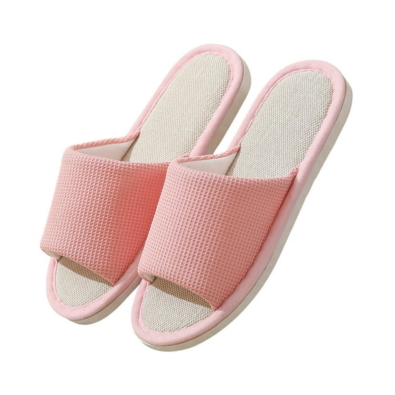 Lolmot House Slippers for Women Linen Cotton Solid Color Flat Non-Slip Household Shoes Comfortable Slippers