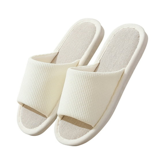 Lolmot House Slippers for Women Linen Cotton Solid Color Flat Non-Slip Household Shoes Comfortable Slippers