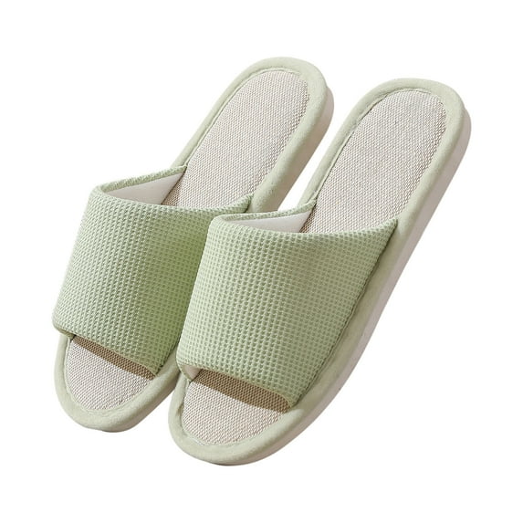 Lolmot House Slippers for Women Linen Cotton Solid Color Flat Non-Slip Household Shoes Comfortable Slippers