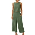 thumbnail image 1 of Lolmot Jumpsuits for Women Casual 2PC Outfits Fashion Woman Round Neck Solid Sleeveless Tank Blouse Loose Pockets Wide Leg Pants Sets, 1 of 4