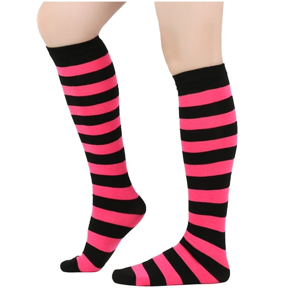 Lolmot Knee High Socks Winter Knit Striped Knee-High Soft Comfortable Warm Mid-Calf Cotton Socks Long Cotton Over the Knee Socks for Halloween