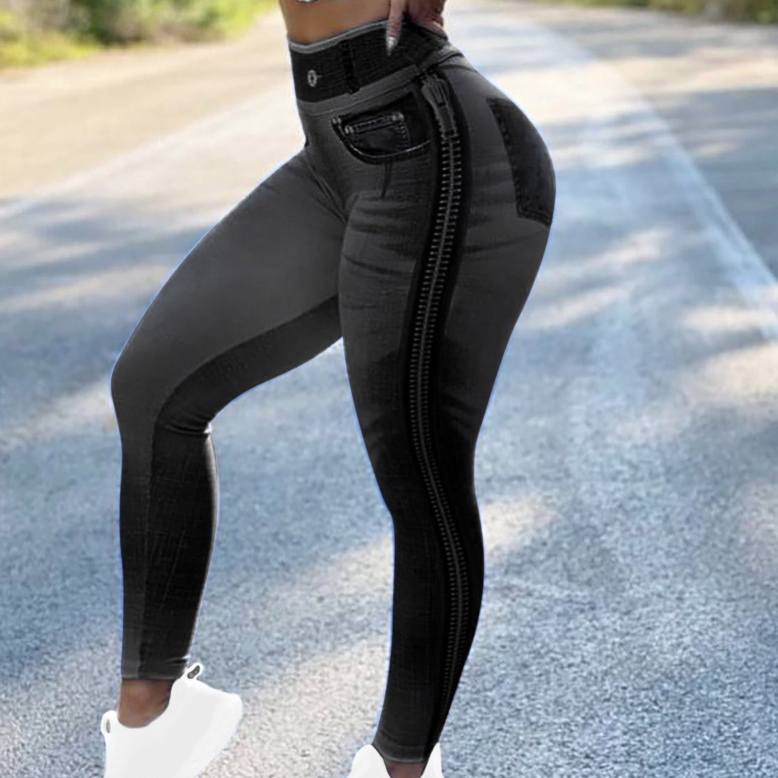 Lolmot Leggings for Women Plus Size High Waisted Tummy Control Workout  Leggings Hip Lift Faux Denim Pants Fashion Printed Seamless Stretch Pant