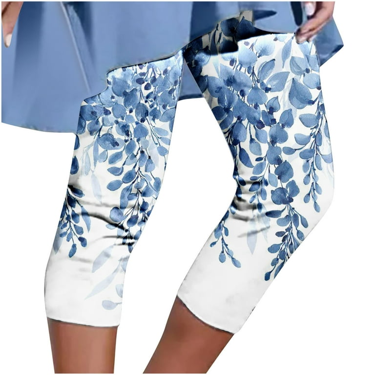 Lolmot Leggings for Women Casual Floral Printed Capri Leggings Soft  Lightweight Stretch High Waist Cropped Pants Beach Yoga Gym Leggings