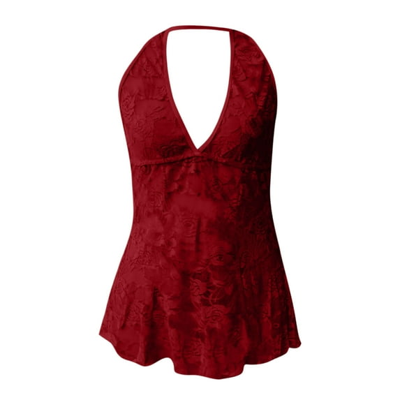 Lolmot Lingerie for Women Sexy Naughty Teddy Babydoll Sexy Deep V Nightdress Lace Mesh Halter See Through Temptation Sling Dress