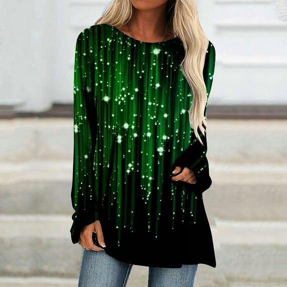 Lolmot Long Sleeve Shirts for Women St Patricks Day Long Tunics Tops to Wear with Leggings Casual Loose Clover Print Crewneck Pullover Blouses Holiday Shirts