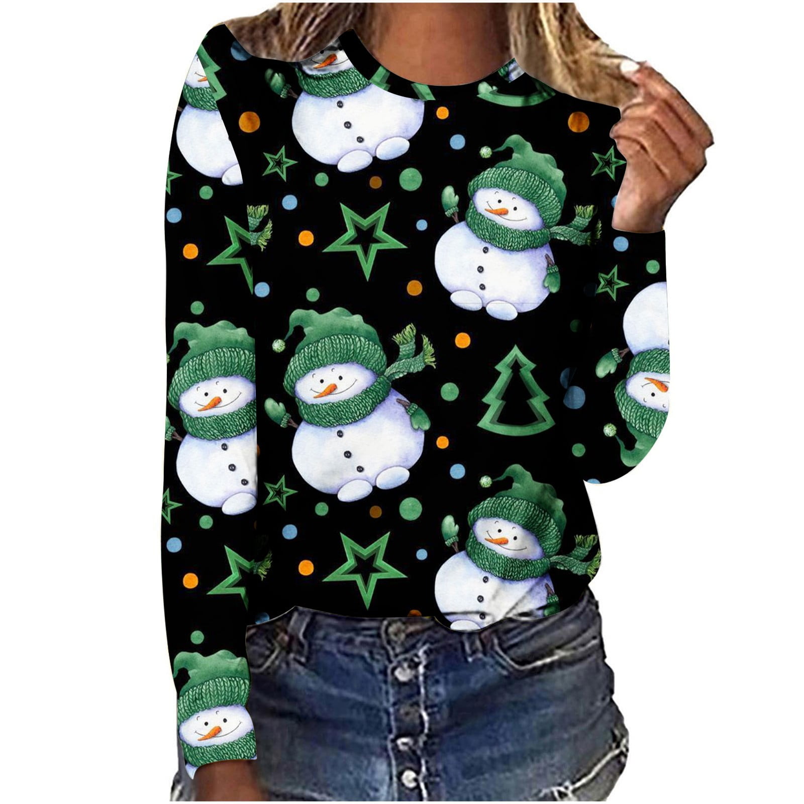 Women's Plus Size Christmas Snowman Print Swing Dress - Casual A-Line Party Dress - View #8