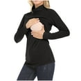 thumbnail image 1 of Lolmot Maternity Mock Turtleneck Long Sleeve Breastfeeding Shirts Stretch Solid Color Basic Layering Slim Fit Pregnancy Thermal Tops Nursing Tops Tees, 1 of 6