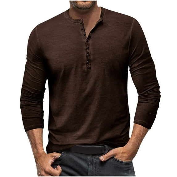 Lolmot Men Henley Collar Shirts Regular Fit Long Sleeve Golf Muscle V-Neck Solid Color Quarter Button Pullover Casual Tops