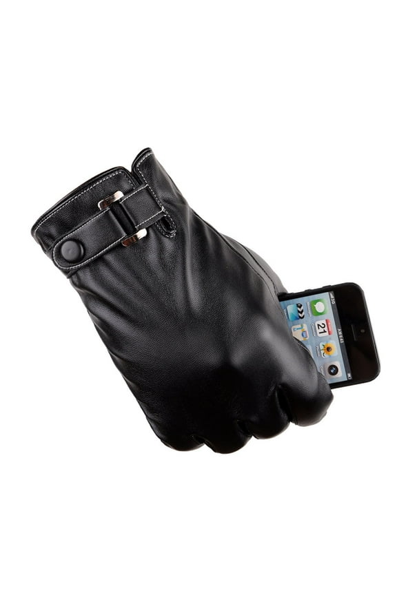 Lolmot Men Winter Sheepskin Leather Thermal Lined Driving Gloves All Fingers Touchscreen Texting Riding Short Wrist Gloves