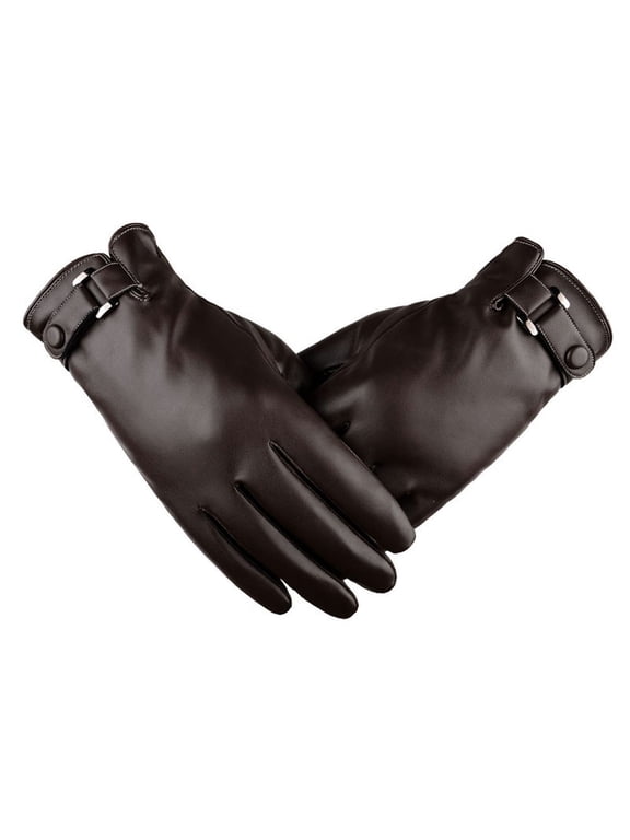 Lolmot Men Winter Sheepskin Leather Thermal Lined Driving Gloves All Fingers Touchscreen Texting Riding Short Wrist Gloves