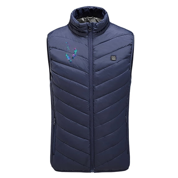 Lolmot Men Women Heated Vest Feather Print Jacket USB Electric Heated Body Warm Coats Rechargeable Heating Waistcoat Gilet Winter Sleeveless Stand Collar Vest Coat