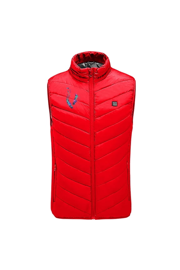 Men Women Heated Vest Feather Print Jacket USB Electric Heated Body Warm Coats Rechargeable Heating Waistcoat Gilet Winter Sleeveless Stand Collar Vest Coat