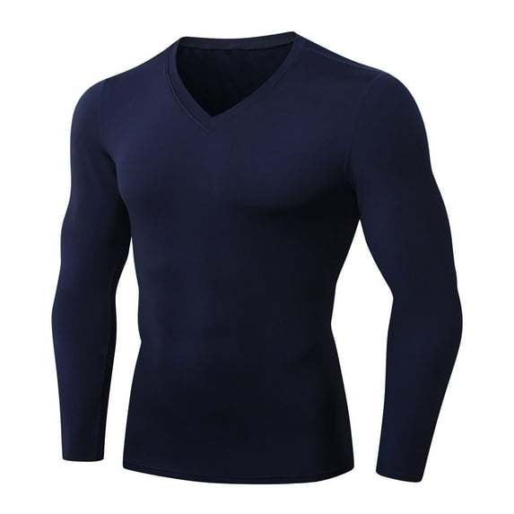 Lolmot Men's Compression Shirt Long Sleeve V-Neck Solid Color Quick-Drying Workkout Gym Shirts Baselayer Athletic Undershirt for Basketball Football