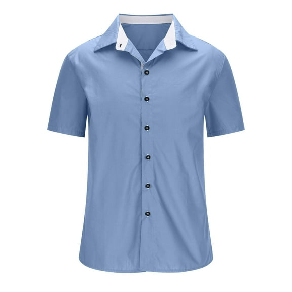 Lolmot Men's Cotton Front Button Down Lapel Collar Solid Short Sleeve Shirt Summer Casual Beach Shirt