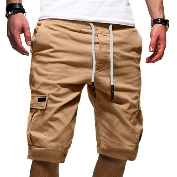 Lolmot Men's Golf Pants Drawstring Shorts Bandage Casual Loose Sweatpants Sport Pure Color Pants Summer Multi Pocket Shorts Pants