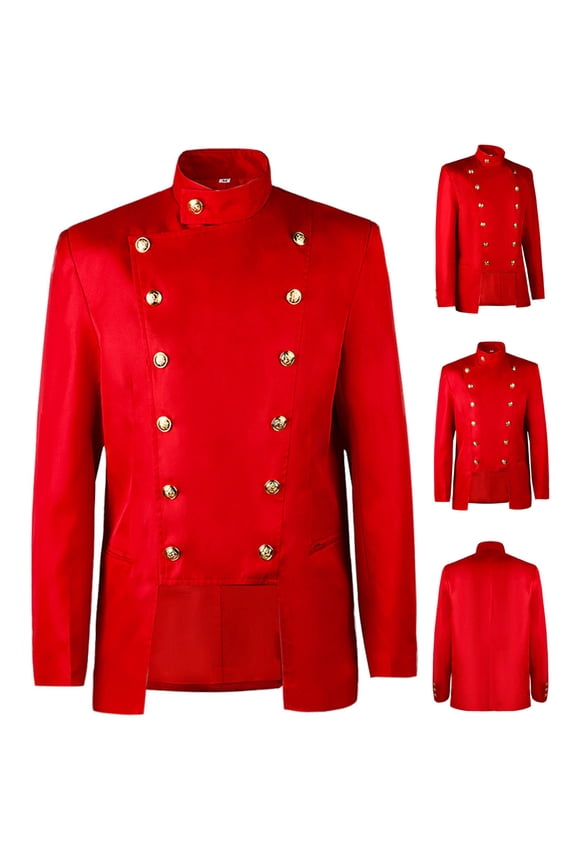 Lolmot Men's Medieval Jacket Stand Collar Coat Gothic Embroidered Coat Steampunk Long Sleeve Double Breasted Vintage Blazer Halloween Costume