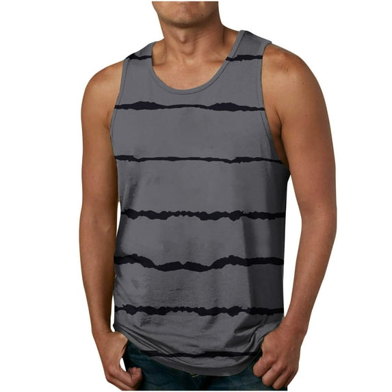 Lolmot Men's Stripe 3D Print Tank Top Casual Sports Sleeveless Round Neck Moisture Wicking T-shirt Tank Top Shirt Blouses
