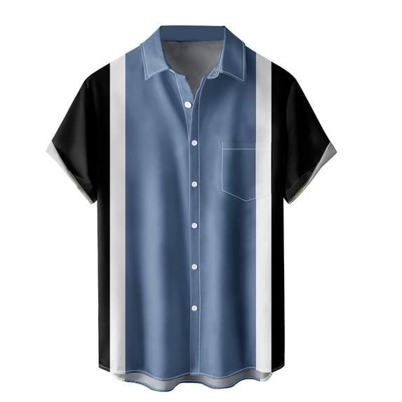 Lolmot Men's Striped Button Down Shirts Casual Standard-Fit Short Sleeve Tops Hawaiian Summer Beach Printed Shirt