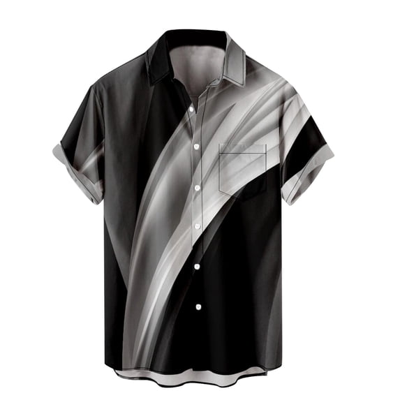Lolmot Men's Striped Button Down Shirts Casual Standard-Fit Short Sleeve Tops Hawaiian Summer Beach Printed Shirt