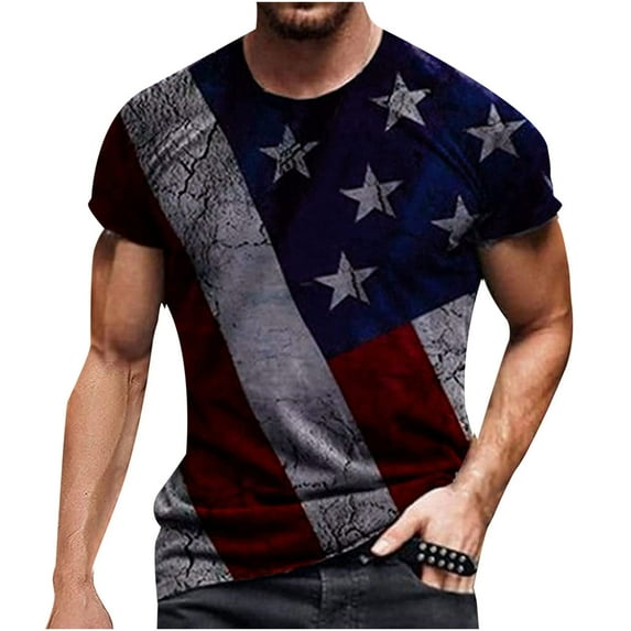 Lolmot Men's Tops Round Neck Pullover 3D Digital Flag Printing Fitness Sports Casual Shorts Sleeves T Shirt Blouse