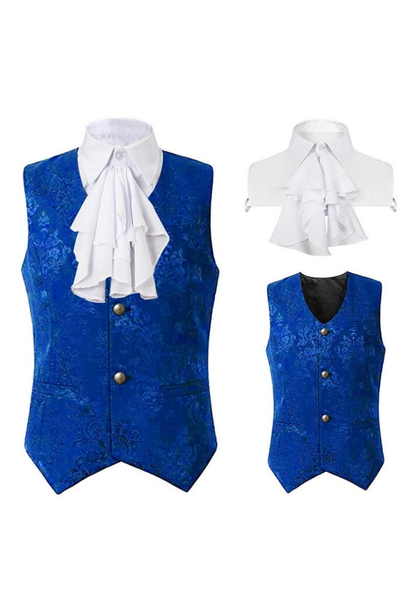 Lolmot Men's Vintage Halloween Victorian Suit Vest with Fake Collar Medieval Steampunk Tailored Mock Neck Gothic Waistcoat