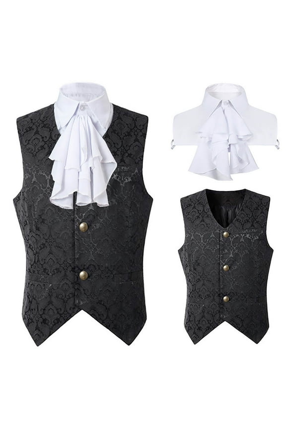 Lolmot Men's Vintage Halloween Victorian Suit Vest with Fake Collar Medieval Steampunk Tailored Mock Neck Gothic Waistcoat