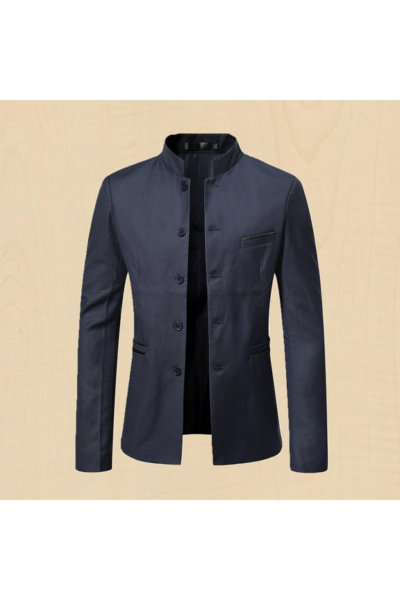Lolmot Mens Casual Suit Blazer Jackets Stand Collar Slim Fit Lightweight Lined Coats Business Coats Chinese Suit