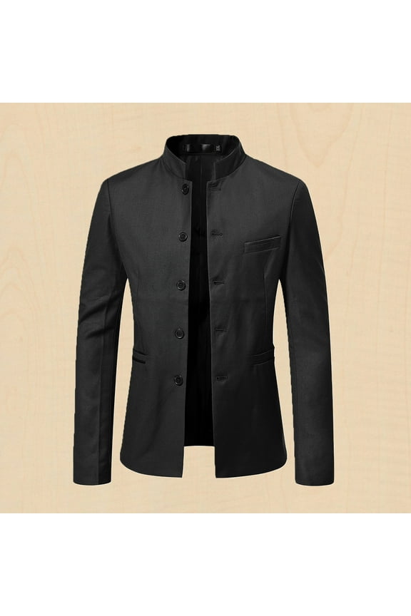 Lolmot Mens Casual Suit Blazer Jackets Stand Collar Slim Fit Lightweight Lined Coats Business Coats Chinese Suit