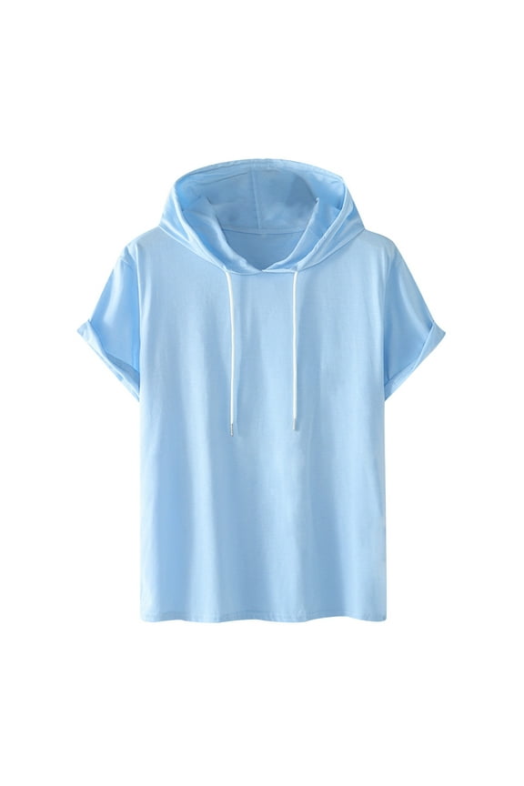 Mens Fashion Athletic Hoodies Sport Sweatshirt Solid Color Short Sleeve Casual Fleece Pullover Summer Blouse