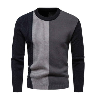 Yskkt Mens Color Block Crew Neck Sweater Pullover Cable Fall Winter ...