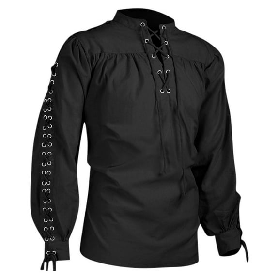 Lolmot Mens Medieval Pirate Shirt Retro Renaissance Gothic Steampunk Pullover Shirt Long Sleeve Lace-Up Vintage Tees Blouse Tops