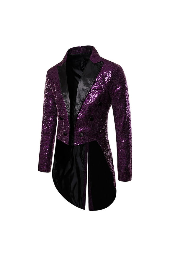 Lolmot Mens Sequin Tailcoat Swallowtail Suit Jacket Party Show Tux Dress Coat Blazer Suit Jacket Fashion Personality Shawl Lapel Club Show Tailcoat Wedding Banquet Blazers